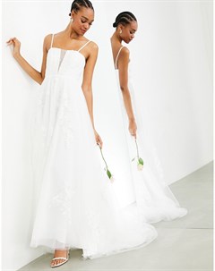 Свадебное платье на тонких бретельках с очень глубоким вырезом и цветочной вышивкой Margot Asos edition