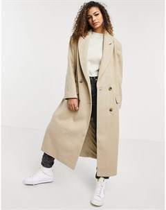 Бежевое удлиненное пальто из саржи в винтажном стиле Asos design