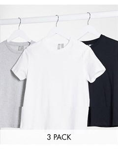 Набор из 3 футболок черного белого и серого меланжевого цветов из органического хлопка с круглым выр Asos design