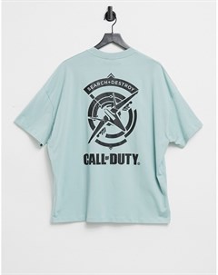 Голубая oversized футболка с принтом в стиле Call of Duty на спине Asos design