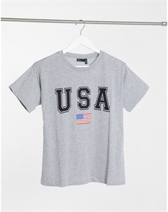 Серая меланжевая футболка с принтом USA Asos design