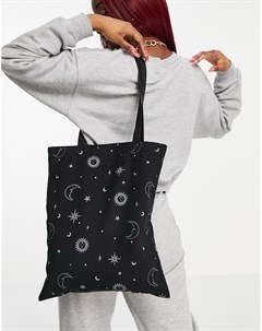 Черная сумка тоут из парусины с принтом в астрономическом стиле Skinnydip