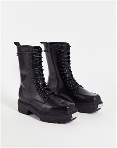 Черные высокие ботинки из искусственной кожи на шнуровке и массивной подошве с приподнятым квадратны Asos design