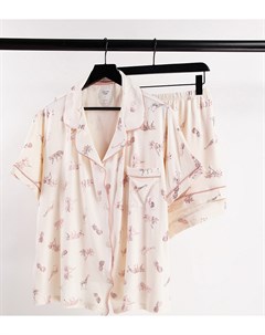 Пижамный комплект белого цвета с фольгированным принтом с животными цвета розового золота Plus Chelsea peers