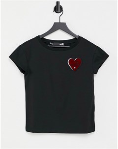 Черная футболка с маленьким логотипом в виде сердца Love moschino