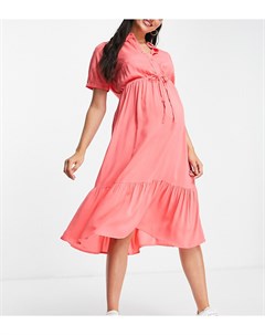 Розовое платье рубашка с присборенной юбкой и завязкой над животом Mamalicious Maternity