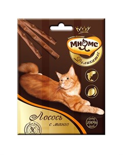 Лакомство для кошек Деликатес лакомые палочки с лососем и манго 9см 3х4г Мнямс