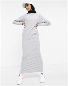 Серое меланжевое платье футболка макси в стиле oversized с длинными рукавами и карманом Asos design