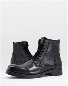 Черные кожаные высокие ботинки на шнуровке Jack & jones
