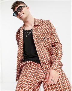 Куртка в строгом стиле с геометрическим ретро принтом рыжего цвета от комплекта Asos design