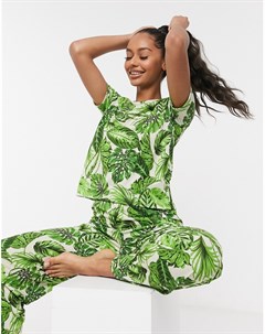 Зеленая пижамная футболка с пальмовым принтом от комплекта Asos design