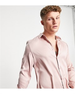 Розовая атласная рубашка облегающего кроя с длинными рукавами New look