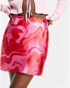 Атласная мини юбка в стиле комбинации с мраморным принтом розового цвета Asos design