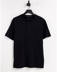 Черная футболка с воротником на пуговицах Asos design