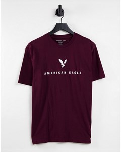 Бордовая футболка с логотипом в виде орла спереди American eagle