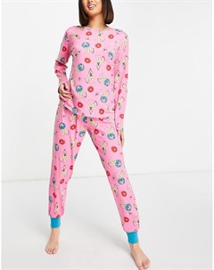 Розовый длинный пижамный комплект с принтом собак Chelsea peers