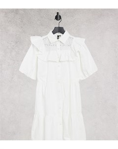 Белое платье рубашка с оборками и вышивкой ришелье Influence tall