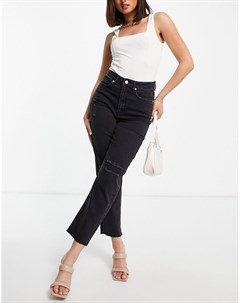 Состаренные джинсы прямого кроя и черного цвета с завышенной талией Na-kd