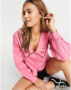 Розовая блузка с круглым воротником и вышивкой Influence
