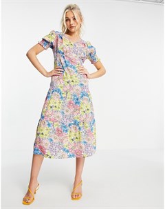 Ярусное платье миди с ремешками на спине и цветочным принтом в стиле ретро Influence