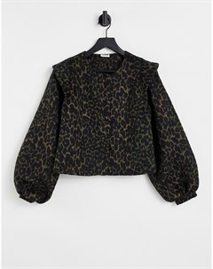Куртка с объемными рукавами декоративными деталями на плечах и темным леопардовым принтом Ela Noisy may