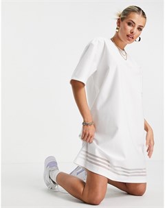 Белое платье футболка с логотипом и сетчатыми полосками Bellista Adidas originals