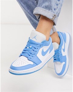 Сине белые низкие кроссовки Nike Air 1 Jordan