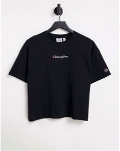 Свободная укороченная футболка черного цвета с маленьким логотипом Champion