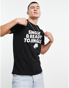 Черная новогодняя футболка с принтом надписью single ready to jingle Originals Jack & jones
