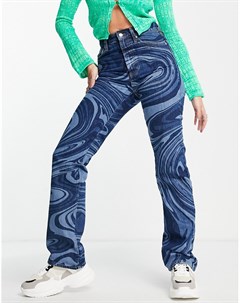 Синие джинсы из смесового органического хлопка с закрученным принтом Kort Topshop