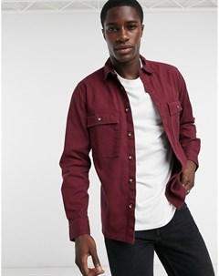 Куртка рубашка из ткани саржа винного цвета Asos design