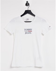 Белая зауженная футболка с логотипом Tommy jeans