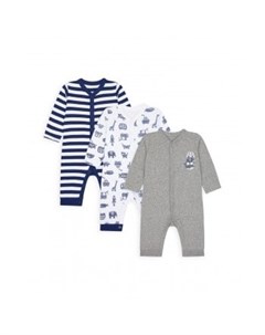 Ползунки Маленькие машинки 3 шт синий белый Mothercare