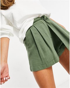 Зеленые льняные шорты с завязывающимся поясом Asos design