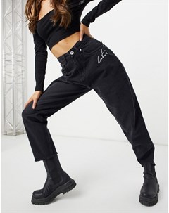 Черные джинсы в винтажном стиле с завышенной талией и необработанной кромкой The couture club