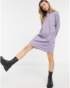 Пепельно фиолетовое платье футболка в стиле oversized с длинным рукавом Asos design