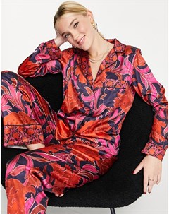 Подарочный набор из атласной пижамы и резинки для волос красно розового цвета с цветочным принтом в  Hope & ivy