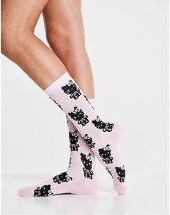 Розовые носки до середины икры в рубчик с дизайном Hello Kitty Asos design
