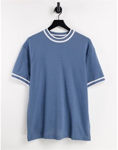 Синяя oversized футболка с окантовкой Topman