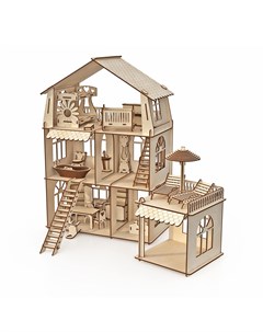 Конструктор кукольный домик Коттедж с пристройкой и мебелью Premium Хэппидом