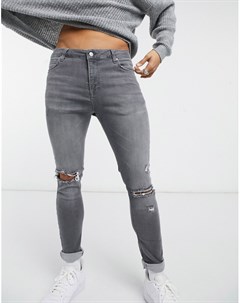 Эластичные джинсы с напылением и рваными коленями выбеленного черного цвета Asos design
