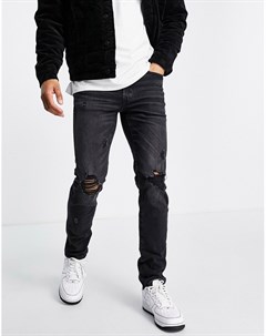 Узкие джинсы выбеленного черного цвета с рваной отделкой American eagle
