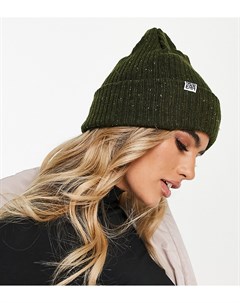 Эксклюзивная шапка бини в рубчик с отворотом темно зеленого цвета в крапинку New era