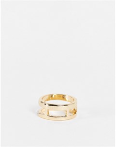 Золотистое кольцо с параллельным дизайном и мозаичной отделкой Designb london