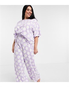 Сиреневый пижамный комплект с широкими брюками и футболкой с цветочным принтом ASOS DESIGN Curve Asos curve