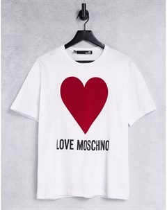 Белая футболка с большим логотипом сердцем Love moschino