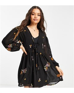 Черное мягкое платье мини со сплошной вышивкой ASOS DESIGN Petite Asos petite