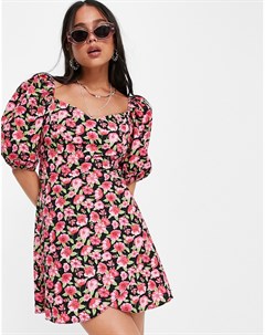 Розовое поплиновое платье мини с запахом сверху и цветочным принтом Topshop