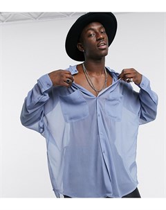 Синяя oversized рубашка из полупрозрачного материала со спущенными плечами и воротником на пуговицах Asos design