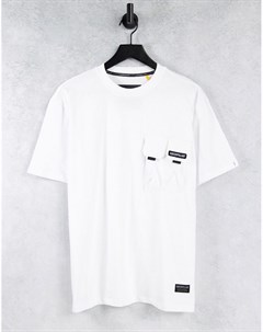 Белая футболка с двойным карманом и логотипом Caterpillar Cat footwear